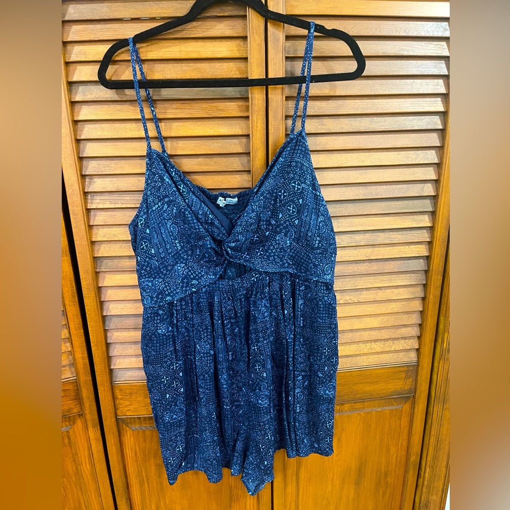 Spaghetti Strap Blue Pattern Romper - image 1